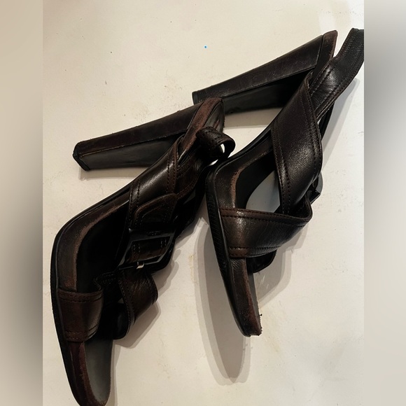 Prada Buckle Open Toe Strappy Heels Sandals EUR 38 US 8 Brown - Picture 5 of 10